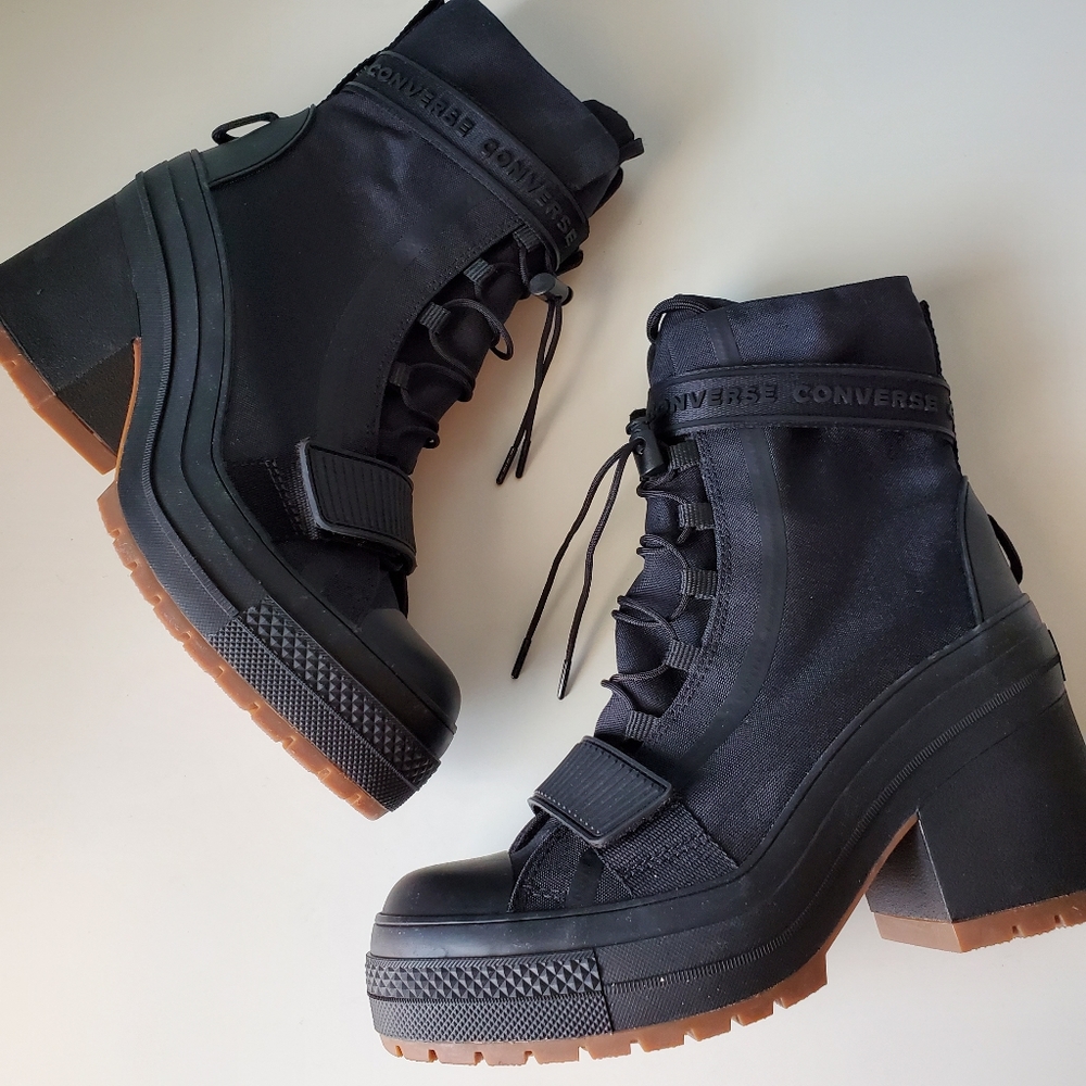 Converse Black Platform Combat Moto Boots